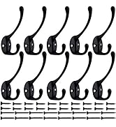 IBosins 10 Pack Heavy Duty Dual Coat Hooks Wall Mounted with 40 Screws Retro Double Hooks Utility...