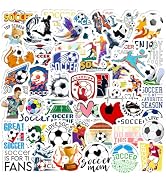 50PCS Water Bottle Stickers for Kids & Teens, Waterproof Vinyl Soccer Stickers Pack, Cute Footbal...
