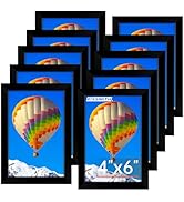 FIXSMITH 4x6 Picture Frame Set of 10, Black Photo Frames Bulk with HD Plexiglass for Wall Hanging...