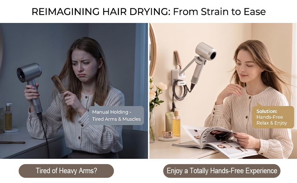 Hands Free Hair Dryer Holder Wall Mount
