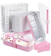 Mini Loaf Pans with Lids and Spoons Aluminum Foil, ZOXILEN Disposable 6.8oz/200ml Pink Mini Cake ...