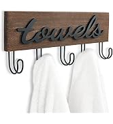 Mkono Towel Holder Wall Mounted Towel Rack Bathroom Decor Rustic Wood Towel Hooks to Hang Towels ...