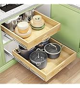 Pull Out Cabinet Organizer, Soft Close Wooden Slide Out Drawers for Pots and Pans, Full-extension...