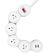 Flexigon Surge Protector Power Strip, 4x 3-Pin Grounded Outlets, 2x USB Ports, 3.1A Combined, Whi...