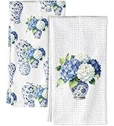 Miss Adola Flour Sack Kitchen Towels - Set of 2 Chinoiserie Dish Towels with Hanging Loop 18x26 I...