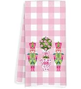 JOQUXI Grandmillennial Pink Chinoiserie Christmas Kitchen Towels, Pink Christmas Tree Nutcracker ...