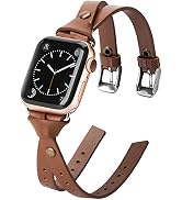 Minyee Leather Band Compatible with Apple Watch Bands 38/40/41/42mm Women, Slim Double Knotted Fa...