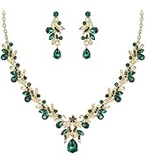 BriLove Women's Wedding Jewelery Set Leaf Flower Crystal Teardrop Marquise Cluster Pendant Neckla...