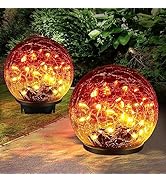 Keevvon 2 Pack Garden Solar Outdoor Lights Decorative, 60 LED Gradient red Cracked Glass Solar Gl...