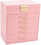BOOVO Jewelry Box with Necklace Hanger – 6 layer Jewelry Organizer for Women with 5 Drawers, Larg...