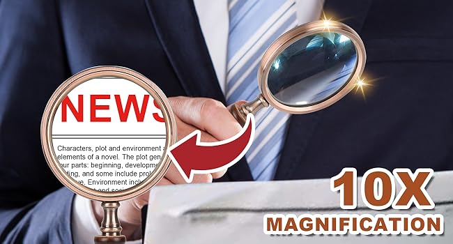 Magnifying Glass,10X Handheld Magnifier with Large Glass, Magnifying Glasses for Reading, Close Work