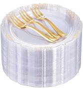 LIYH 200pcs Clear Gold Plastic Dessert Plates 7.5