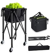 TOBWOLF Foldable Tennis Ball Hopper,Holds 160 Balls, Portable Tennis Ball Hopper with Wheels,Upgr...