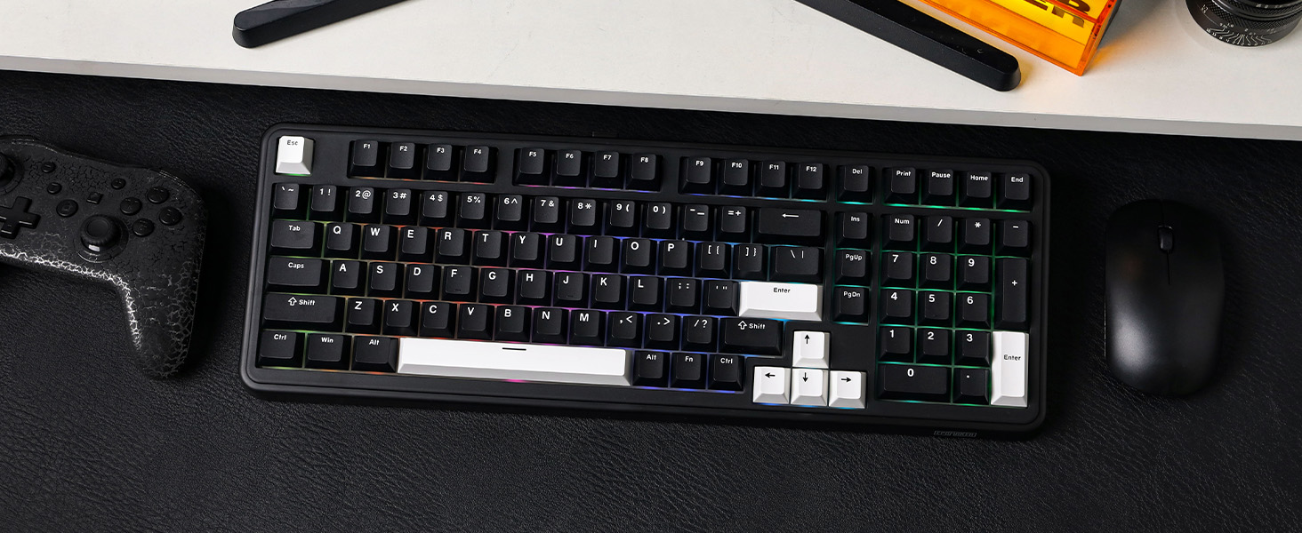 a keyboard with a broken keyboard on a desk.