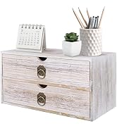 Wood Desk Organizer, Vintage Brown Wooden Desktop Organizer with Drawer, Tabletop Storage Organiz...