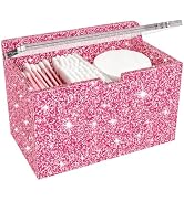 Rulyyo Acrylic Qtip Holder, Glitter Pink Cotton Swab Dispenser | Bathroom Decor for Cotton Rounds...