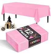 Vyntra Plastic Tablecloths, 12-Pack, 54 x 108 in, Rectangular, Pink - Disposable Party Table Cove...
