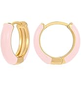 Lourny Small Hoop Earrings for Women, 18K Gold Plated Hypoallergenic Cute Enamel Huggie Earring G...