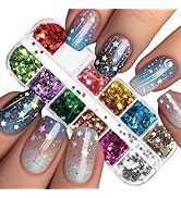 12 Colors Nail Glitters Sequins 3D Holographic Laser Star Nail Flakes Sparkly Shining Star Nail D...