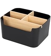 Segarty Black Desktop Organizer, Detachable Bamboo Remote Control Holder, Desk Storage Box Pencil...