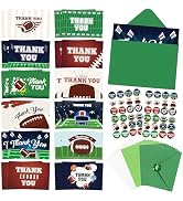 TICIAGA 72pcs Football Thank You Card with Envelopes and Stickers for Kids, 4x6in Sporty Greeting...