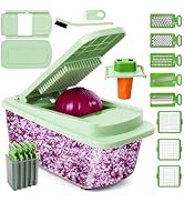 Vegetable Chopper, 16-in-1 Mandoline Slicer Dicer Grater Spiralizer with Container, 8 Stainless S...