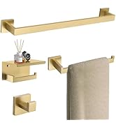 TURS Brushed Gold Bathroom Hardware Set 4-Piece Bath Towel Bar Set 24 Inch Stainless Steel Towel ...