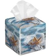 Shells Starfish on Beach Tissue Box Cover Square,Summer Ocean Shells Starfish Tissue Box Holder W...