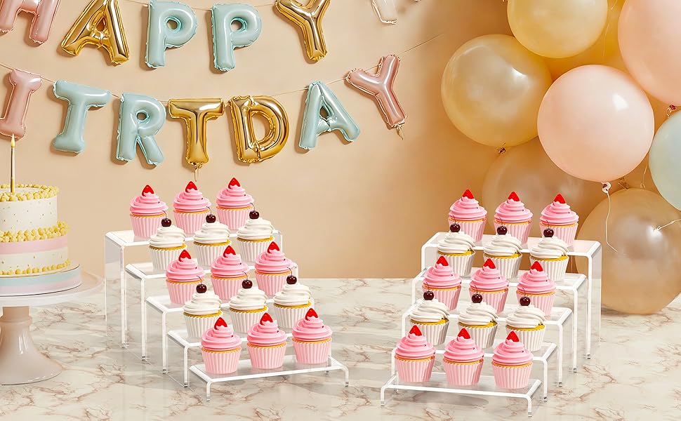 acrylic display risers perfume organizer stand clear cupcake shelf dessert shelves rectangular