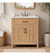 USHOWER 30" Bathroom Vanity with Resin Sink Combo, Modern Farmhouse Style, Fluted Bathroom Storag...