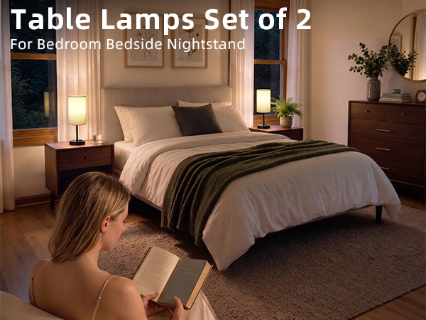 ZJOJO Table Lamp for Bedroom Set of 2