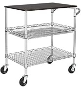 Finnhomy 3 Tier Heavy Duty Commercial Grade Utility Cart with Wood Top, Wire Rolling Cart with Ha...
