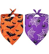 2 Pack Halloween Dog Bandanas - Happy Halloween Pet Bandanas Bat Spider, Purple Orange Cute Dog S...