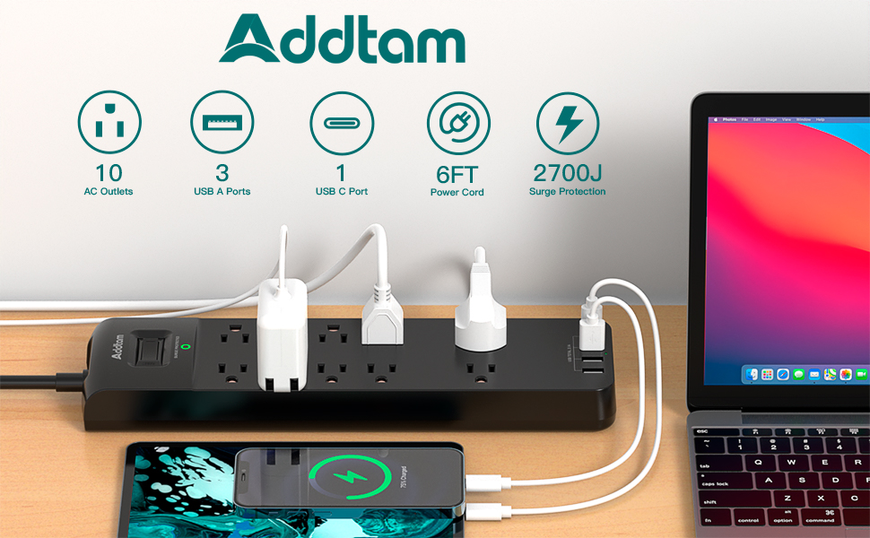 Power strip(10AC 4USB 6FT 2700J)