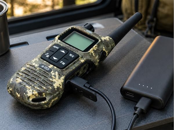 Eight BTECH FRS-B1 radios and eight charging docks included in the 8-pack