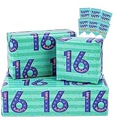 RUSPEPA Birthday Wrapping Paper Sheets with Gift Tags for Teenager Boys' Birthday Gift Wrap, 6 Fo...