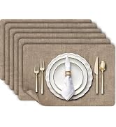 Aofmee Faux Leather Placemats Set of 6, Heat Resistant Place Mats, 100% Waterproof Wipeable Washa...