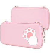 eXtremeRate PlayVital Pink Cute Carrying Case for Nintendo Switch Lite, Thumb Grip Caps + Cat Paw...