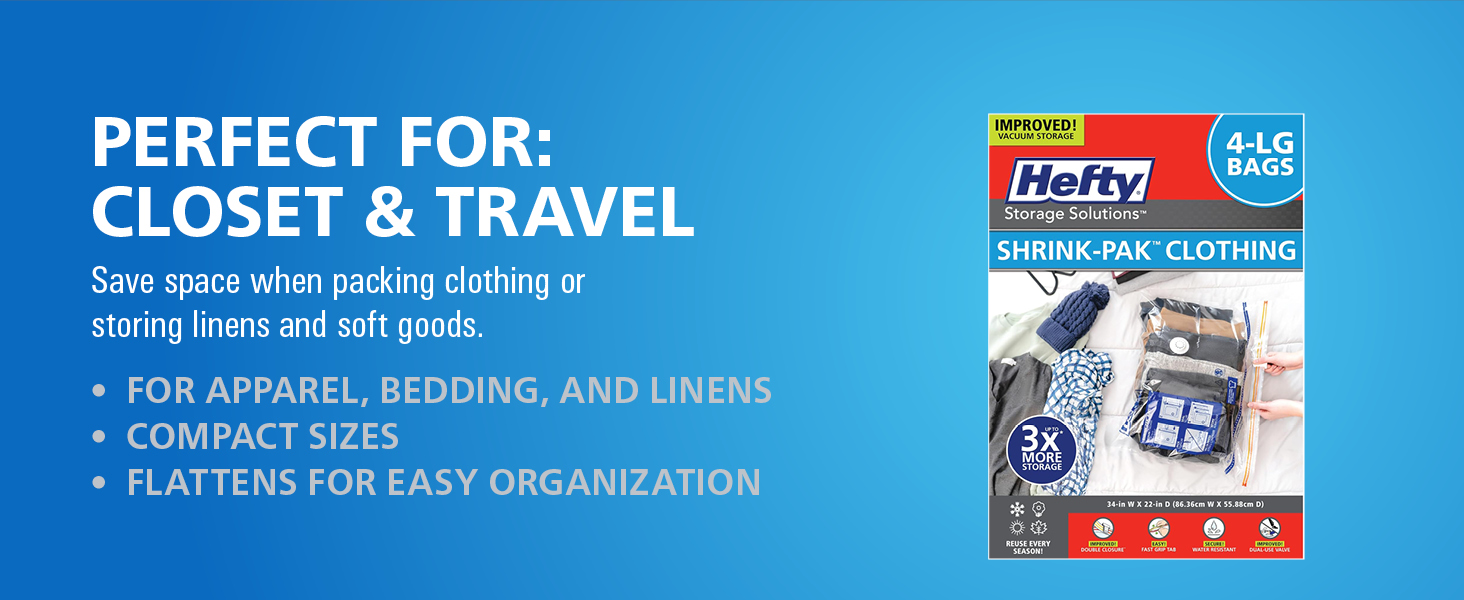Vacuum storage bags save space for closets and travel