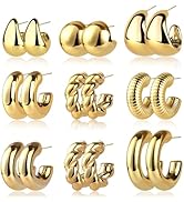 CHICUTIE Gold Hoop Earrings Set For Women Hypoallergenic Trendy Lightweight Chunky Chain Twisted ...