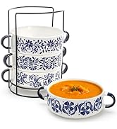 SOUJOY 5 Pack Ceramic Soup Bowls With Handles, 20 OZ French Onion Soup Crocks with Metal Organize...