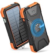 BLAVOR Solar Power Bank, PD18W QC3.0 Fast Charging 10W Wireless Charger 20000mAh Solar Powered Po...