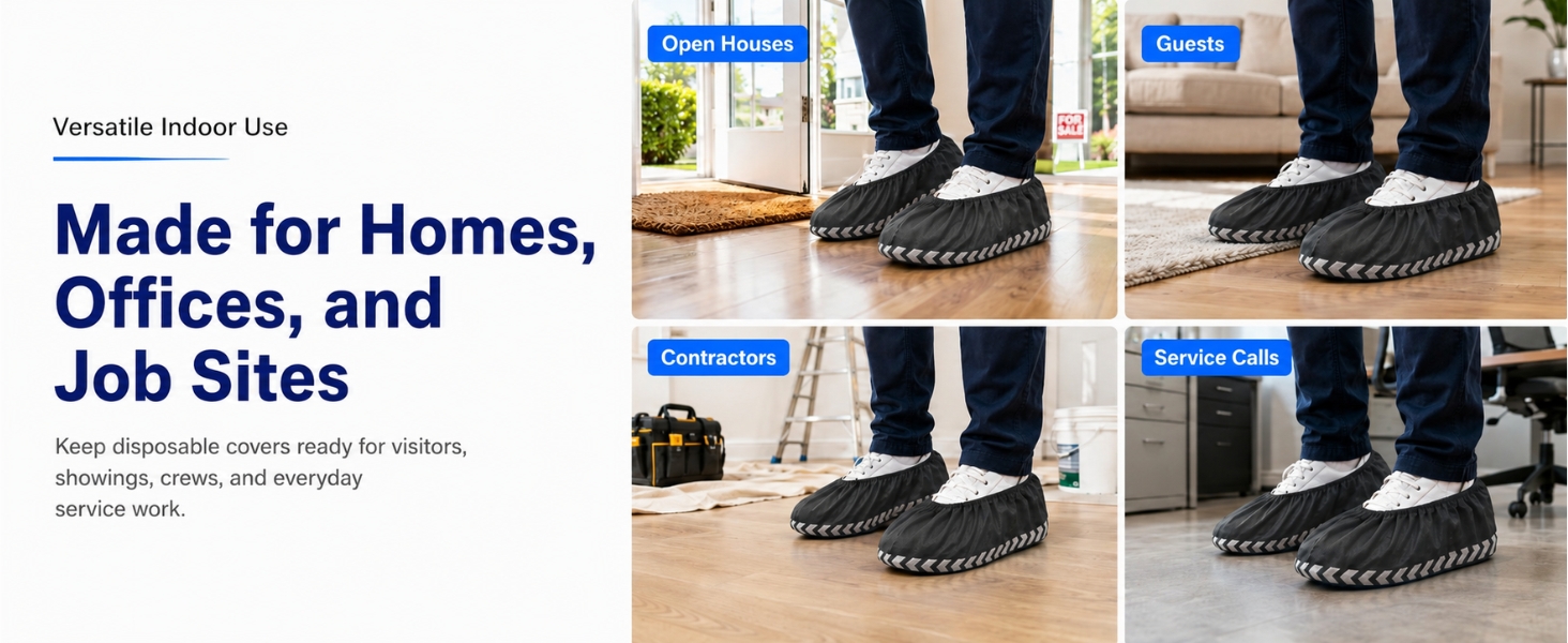 Disposable black shoe covers for homes, offices, open houses, and service calls