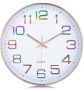 Lafocuse 12 inch Modern Analog Colorful Wall Clock for Girls Bedroom | Easy to Read 3D Rainbow Nu...