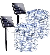 SANJICHA 2-Pack Each 72FT 200 LED Solar String Lights Outdoor, Waterproof Solar Fairy Lights Silv...