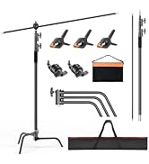 EMART 10ft Heavy Duty C Stand with Boom Arm 100% Stainless Steel-Black | Adjustable Photography L...