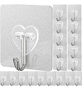 DGYB 20 Pcs Adhesive Hooks for Hanging 22lb Self Adhesive Wall Hooks Heavy Duty Waterproof Transp...