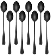 7.5 Inches Black Coffee Stirring Spoons Set,Set Of 8 Stanless Steel Iced Teaspoons,Long Handle Mi...