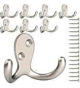 IBosins 8 Pack Heavy Duty Double Prong Coat Hooks Wall Mounted with 16 Screws Retro Double Hooks ...