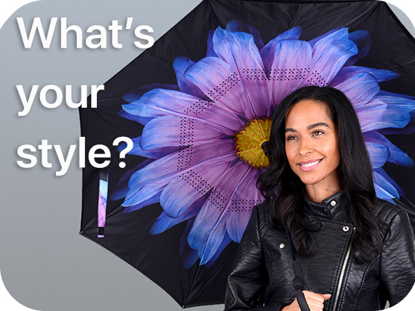 whats your unique style? cosmos blue sky or purple flower umbrellas